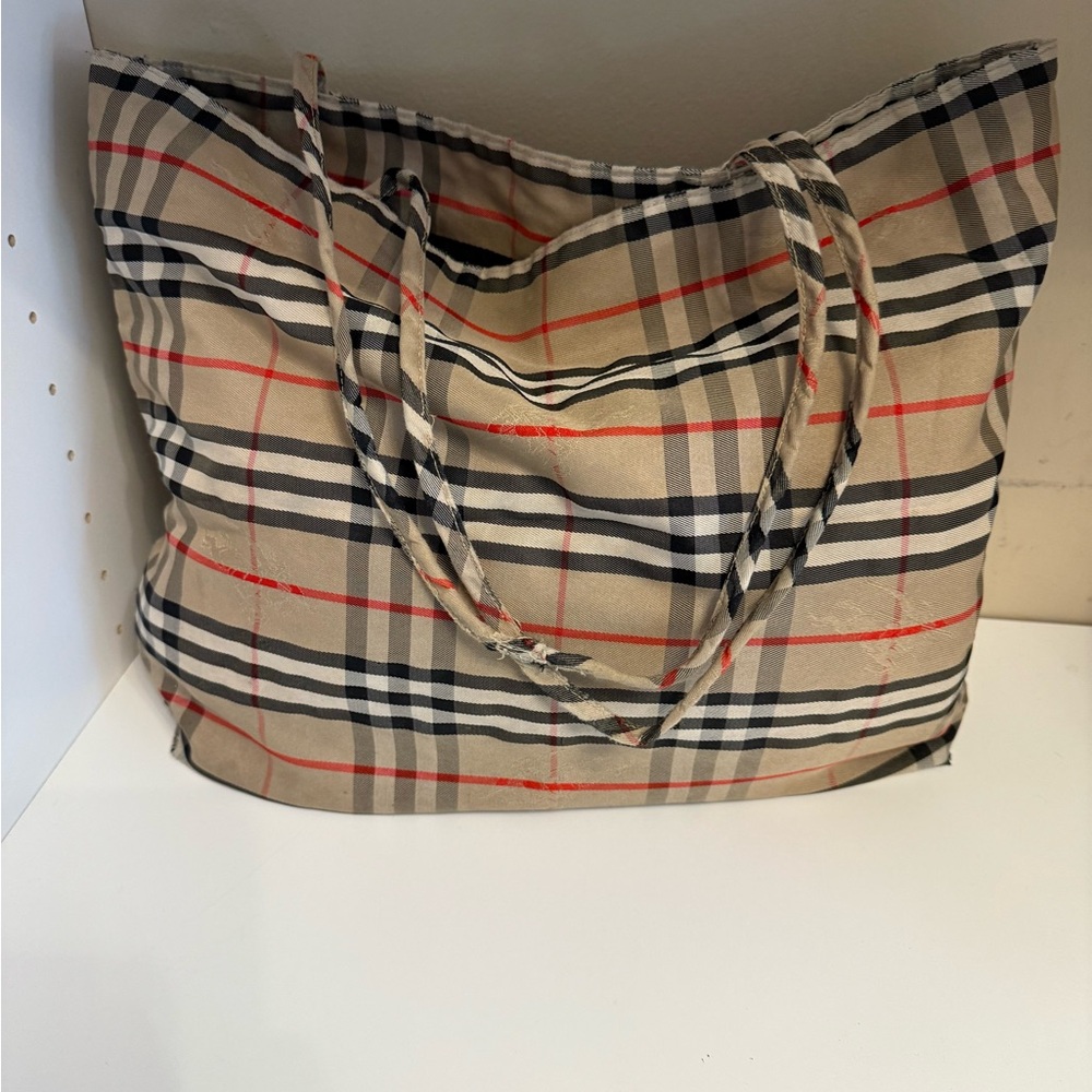 Burberry Beige and Black Checkered Tote